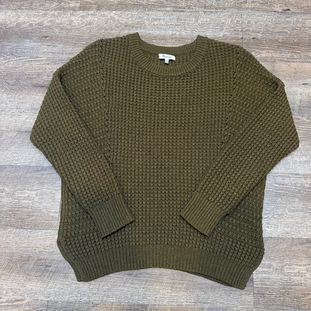 MADEWELL Olive Green Waffle Knit Crewneck Sweater Wool Blend Pullover Size S